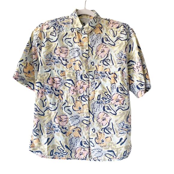 Vintage Cherokee Womens Size S Floral Short Sleeve Button Up Shirt - Picture 2 of 5